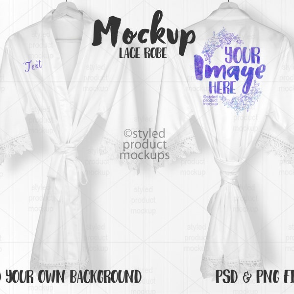 Satin kimono robe with lace edges mockup | Add your own image and background