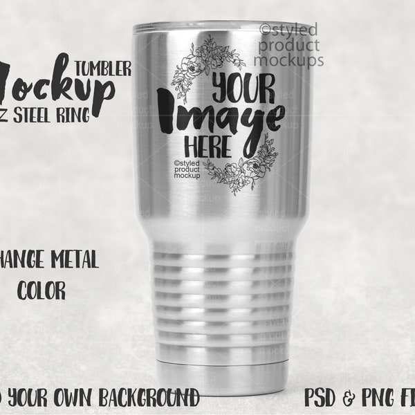 30oz Stainless Steel ring neck tumbler Mockup | Add your own image and background