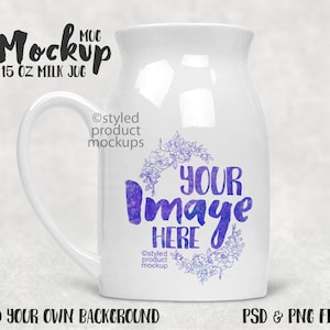 Dye sublimation milk jug shaped 15 oz mug Mockup Add your own image and background image 1