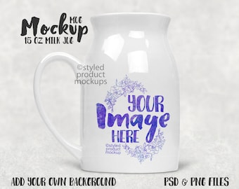 Dye sublimation milk jug shaped 15 oz mug Mockup | Add your own image and background