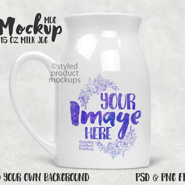 Dye sublimation milk jug shaped 15 oz mug Mockup | Add your own image and background