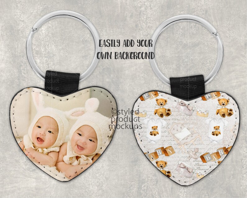 Download Dye sublimation PU leather heart keychain mockup Add your ...