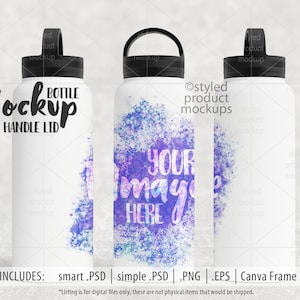 Dye sublimation matte 32oz handle lid water bottle Mockup | Add your own image and background