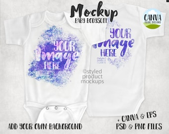 Dye sublimation short sleeve baby bodysuit Mockup | Add your own image and background | Canva Frame Mockup