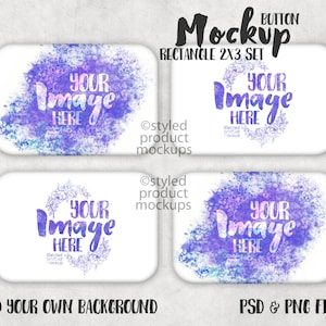 Rectangle 2x3 horizontal button set of 4 mockup | Add your own image and background