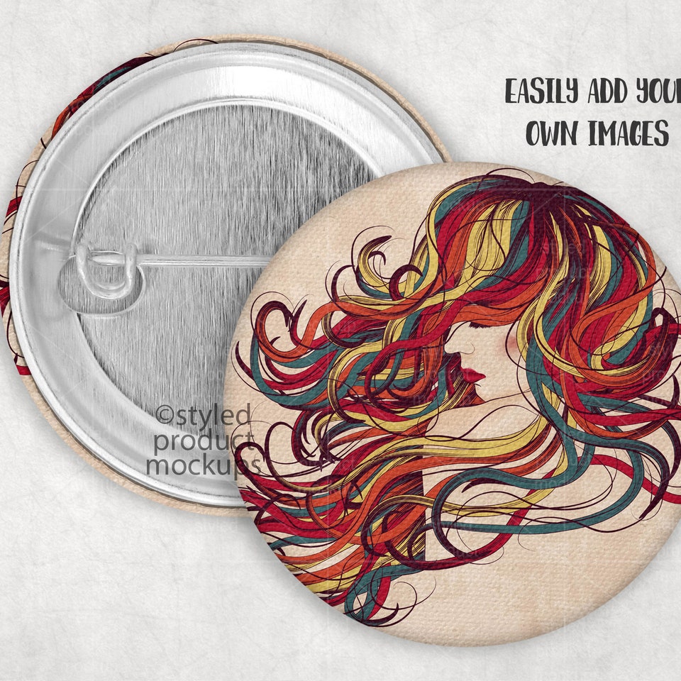 Discover Round canvas pinback button mockup | Add your own image and background