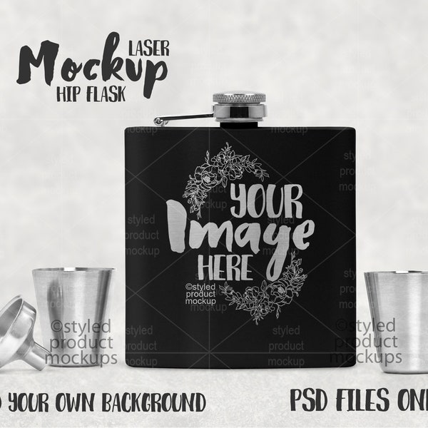 Laser etched hip flask Mockup | Add your own image and background