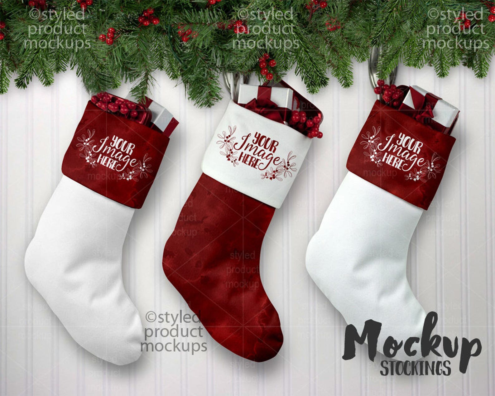 Christmas stocking set template mockup Add your own image