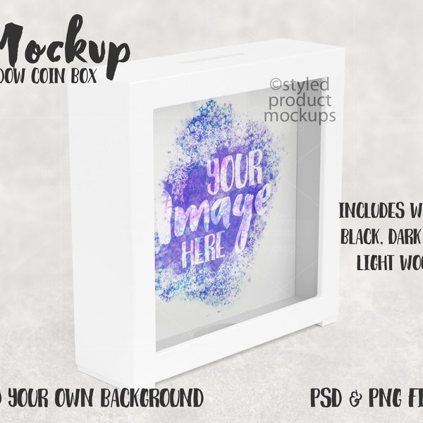 Dye sublimation shadow bank box mockup | Add your own image and background