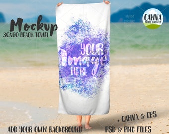 Rectangle 30x60 Beach Towel mockup template | Add your own background | Dye Sublimation