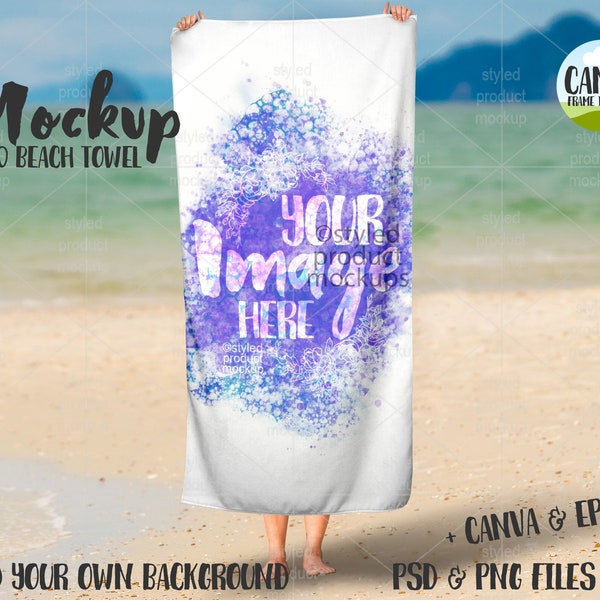 Rectangle 30x60 Beach Towel mockup template | Add your own background | Dye Sublimation