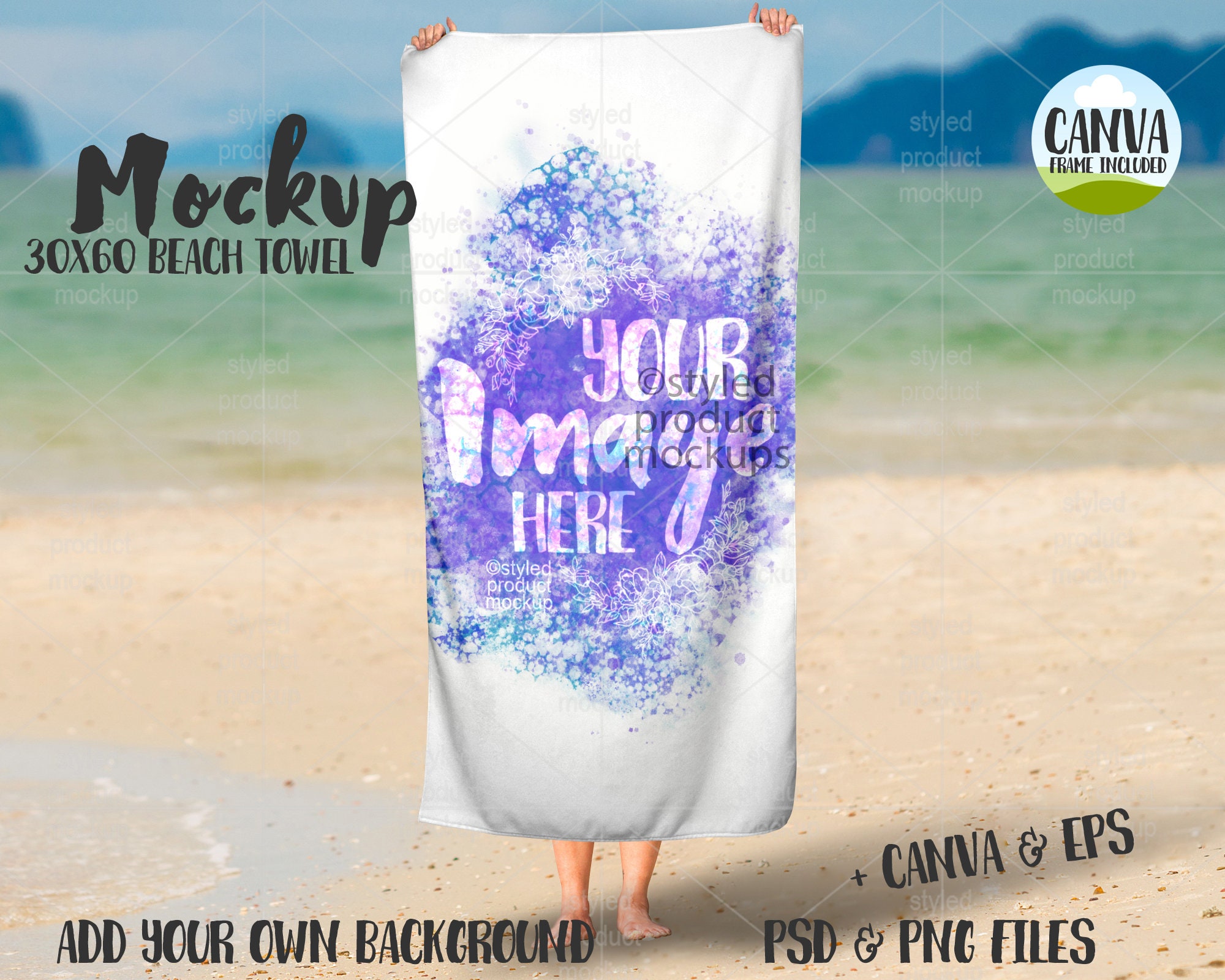 Rectangle 30x60 Beach Towel Mockup Template Add Your Own - Etsy Hong Kong