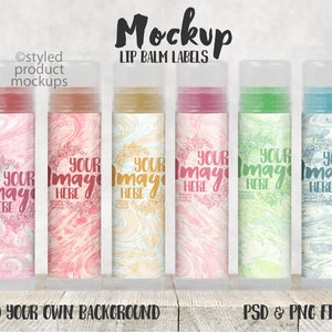 Lip balm tube label set mockup template | Add your own image and background