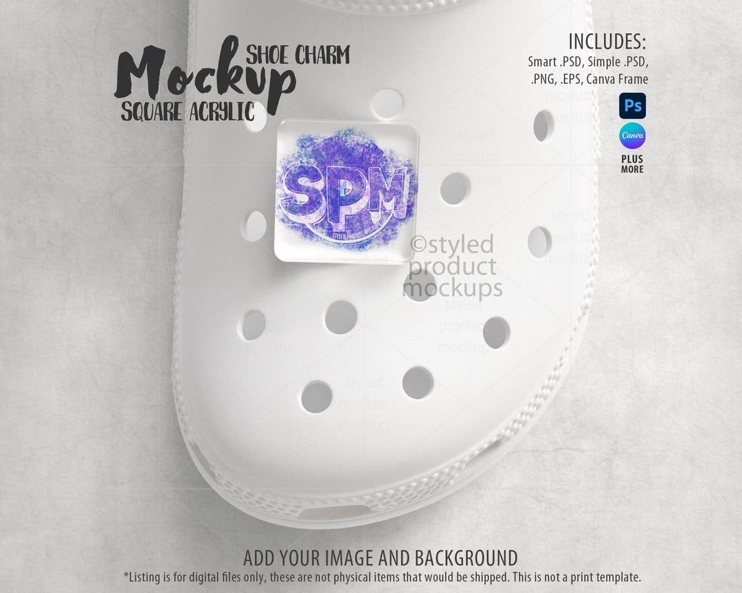 Acrylic Square Shoe Charm Mockup for Dye Sublimation | Add Your Own ...