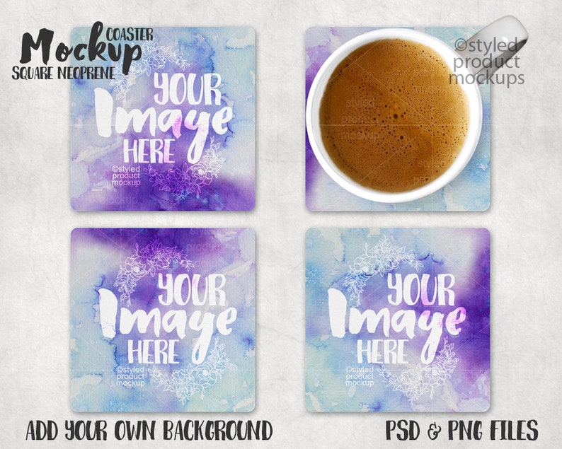 Download Square Neoprene coaster mockup Shows a set of four with or ...