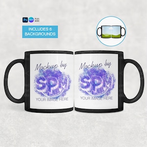 Svart muggmodellpaket | 11oz sublimeringsmugg PSD PNG Canva-ram bild 1