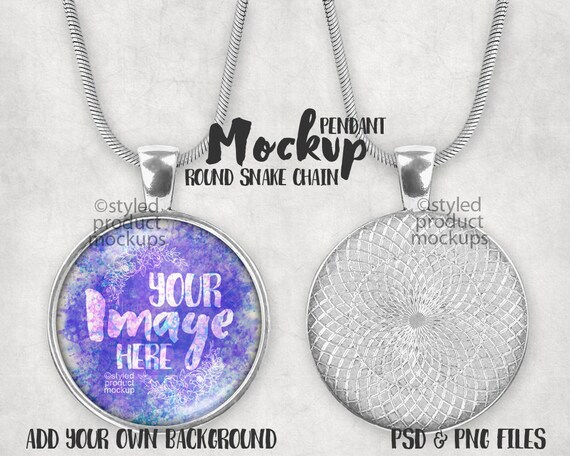 Download Round Cabochon Tray Pendant With Snake Chain Mockup Template Etsy