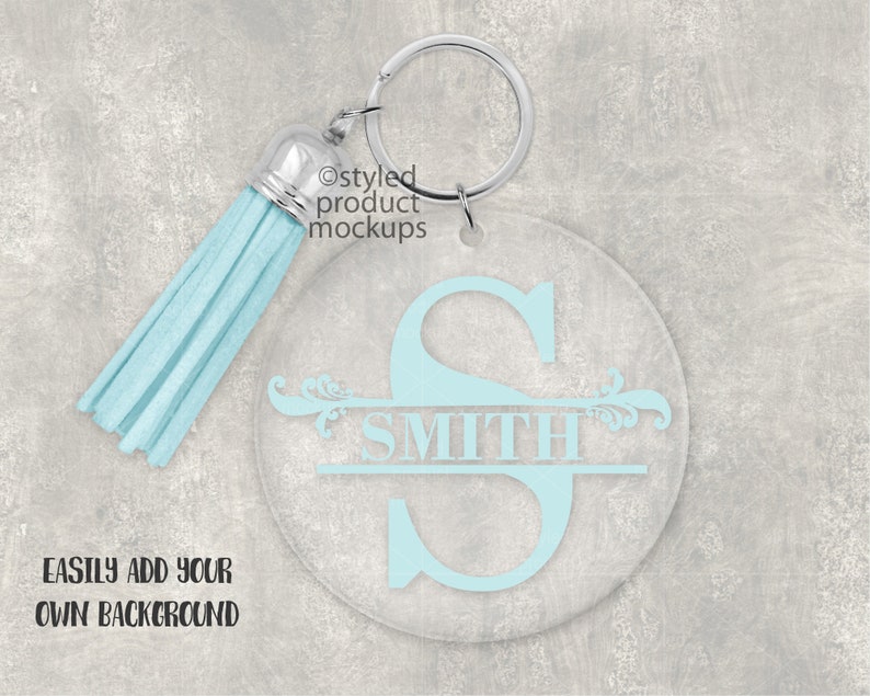 Download Clear acrylic round keychain with tassel Mockup Add your ...