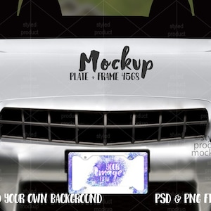 Dye sublimation car license plate and frame gift set Mockup | Add your own image and background