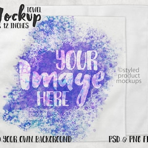 Toalha de mão de pano de prato de sublimação de tinta Mockup | Adicione sua própria imagem e plano de fundo