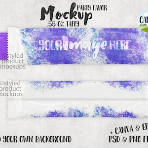 Party favor air taffy candy label wrapper Mockup | Add your own image and background | Canva frame mockup