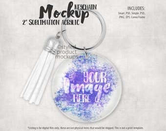 Dye sublimation acrylic round keychain Mockup | Add your own image and background