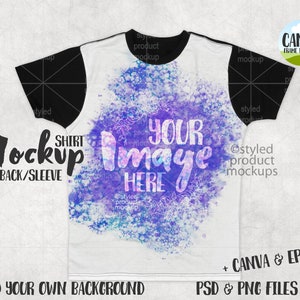 Dye sublimation shirt with black back and sleeves Mockup | Add your own image and background | Canva Frame Mockup