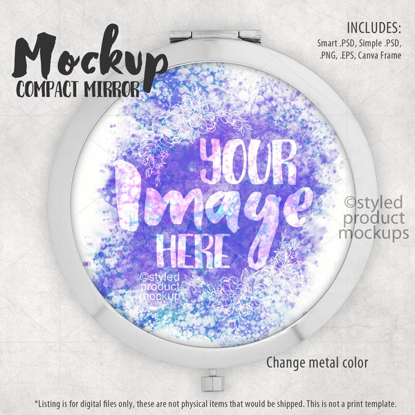 Dye sublimation round metal compact mirror mockup | Add your own image and background