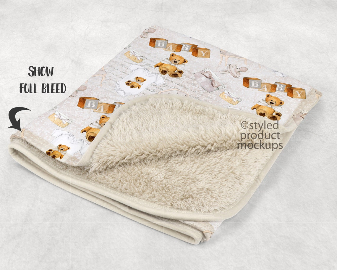 Dye sublimation Sherpa back blanket with border edge mockup Etsy