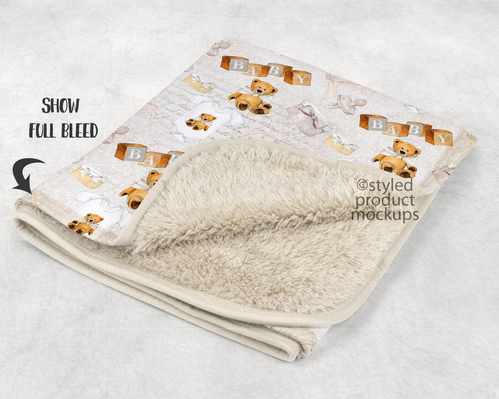 Dye sublimation Sherpa back blanket with border edge mockup Etsy