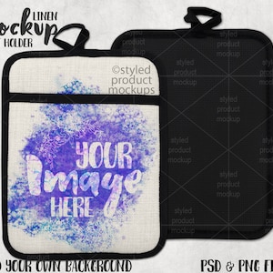 Dye sublimation linen pot holder with black edge Mockup | Add your own image and background