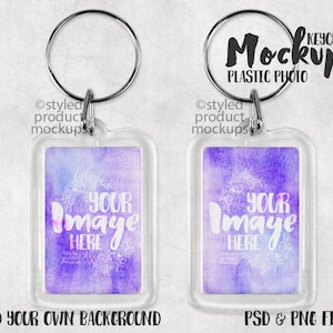 Kunststofftablett Foto Schlüsselanhänger Mockup Vorlage | Fügen Sie Ihr eigenes Bild und Hintergrund hinzu
