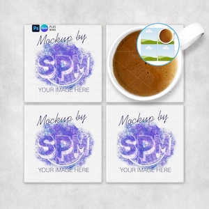 Set of 4 Square Tile Coaster Mockup Bundle (PSD, Canva, PNG)
