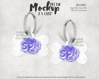 Dye sublimation bone shaped pet tag mockup | Add your own image and background