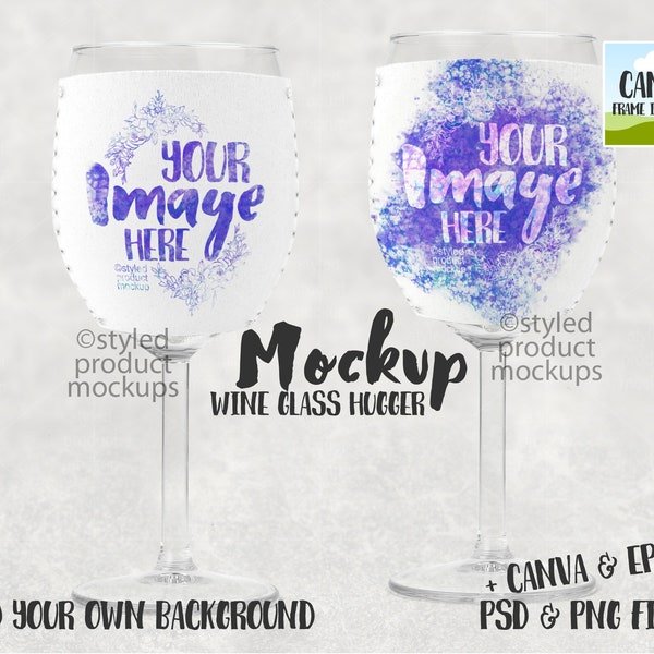 Dye sublimation wine glass hugger mockup | Add your own image and background | Canva frame mockup