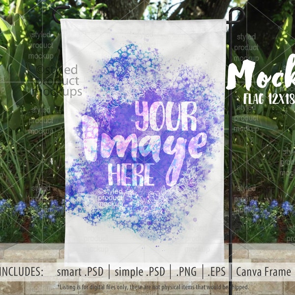 Dye sublimation 12x18 garden flag Mockup | Add your own image and background | canva frame mockup