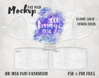 Dye sublimation face mask with filter pocket Mockup | Add your own image and background