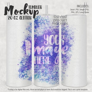 20oz Glitter Tumbler Mockup: Full Wrap View (Digital Download)