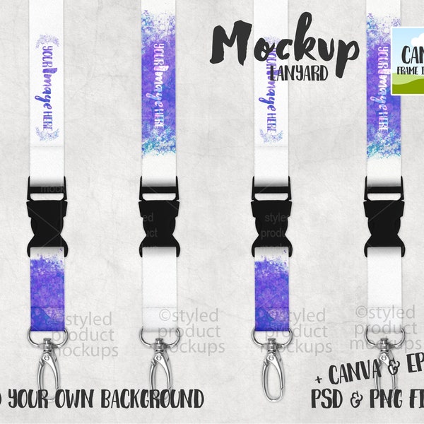 Dye sublimation lanyard met break away clip Mockup | Voeg uw eigen afbeelding en achtergrond toe | canvas frame-model