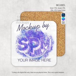 Mockup vierkante onderzetter | Hardboard met achterkant van kurk (digitale download)