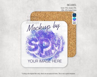 Mockup vierkante onderzetter | Hardboard met achterkant van kurk (digitale download)