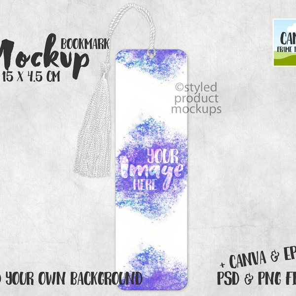 Dye sublimation bookmark with tassel Mockup | Add your own image and background | Canva frame mockup