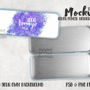 Dye sublimation color pencil tin mockup | Add your own image and background