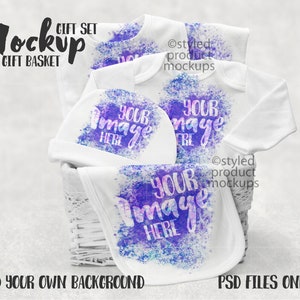 Dye sublimation baby product gift basket Mockup | Add your own image and background