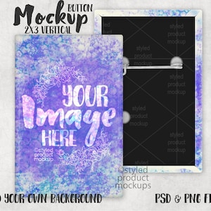 Rectangle shaped 2X3 inch vertical pinback button Mockup | Add your own image and background