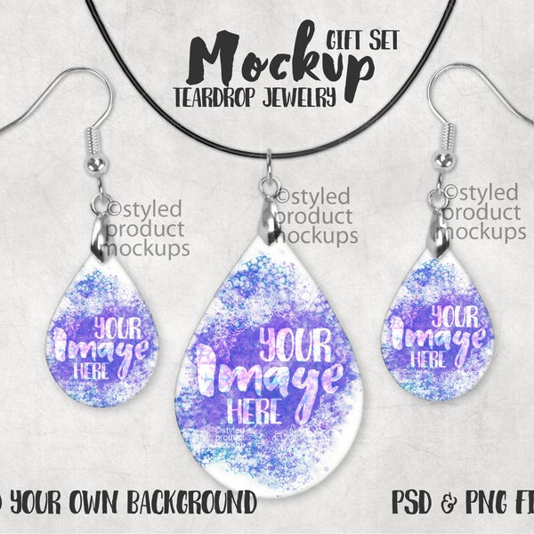 Dye sublimation teardrop shaped earring and necklace set | Add your own image and background