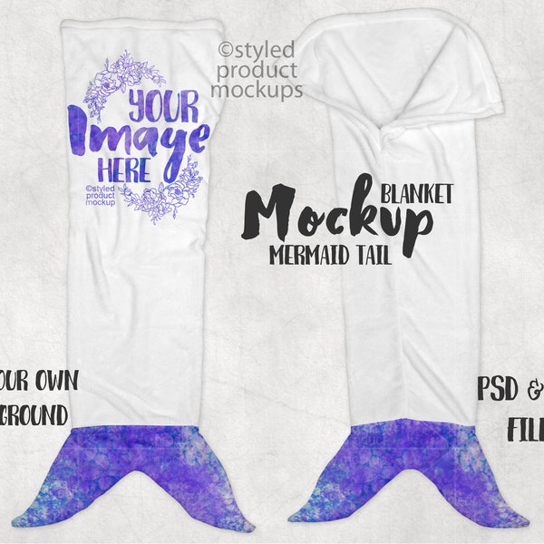 Dye sublimation mermaid tail blanket mockup template | Add your own image and background