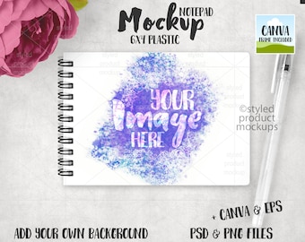 6x4 Plastic Spiral Notebook Mockup (PSD, PNG, Canva)