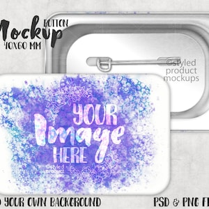 Rectangle 40 x 60 mm pin back button mockup | Add your own image and background