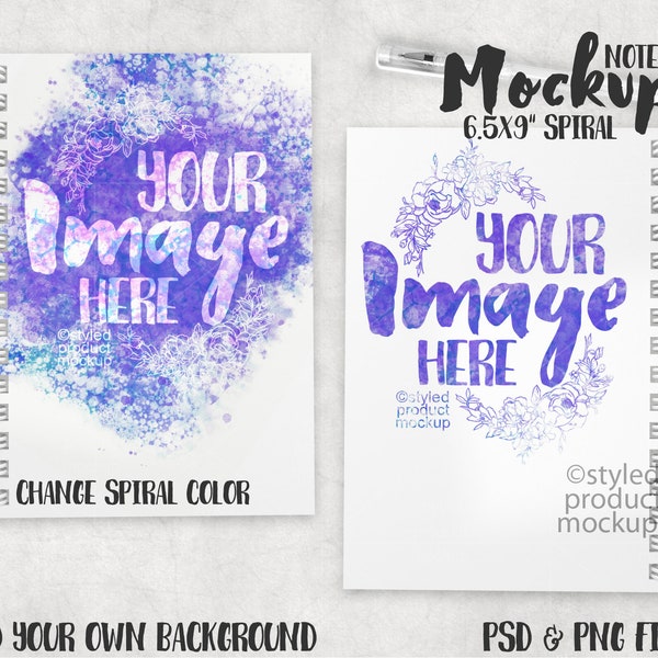 Dye sublimation 6.5 x 9 inch Wire O Spiral Notebook Mockup | Add your own image and background